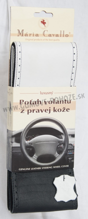 Bielo-čierny poťah volantu z pravej kože celoperforovaný