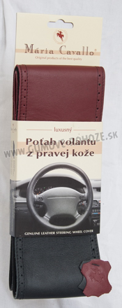 Bordovo-čierny poťah volantu z pravej kože celoperforovaný