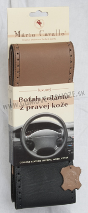 Hnedo-čierny poťah volantu z pravej kože hladký s perforovaním