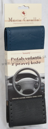 Modro-čierny poťah volantu z pravej kože hladký s perforovaním