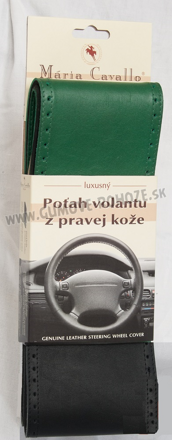 Zeleno-čierny poťah volantu z pravej kože hladký s perforovaním