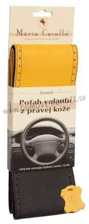 Žlto-čierny poťah volantu z pravej kože hladký s perforovaním