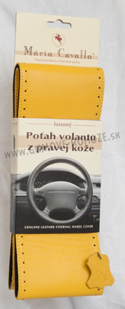 Žltý poťah volantu z pravej kože hladký s perforovaním